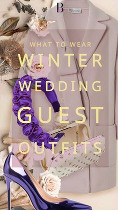 a wedding guest outfit and high heel shoes are featured in the magazine, what to wear winter wedding guest outfits