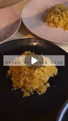 there are two plates with rice on them and one plate has an onion but the other is rice