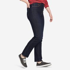 Women's Voyager High-rise Jeans - Slim Straight | Eddie Bauer Everyday Fitted Straight Leg Bottoms, Versatile Stretch Bottoms For Everyday Use, Casual Stretch Bottoms For Everyday Use, Casual High Rise Pants With 4-way Stretch, Casual Jeans With 4-way Stretch And Straight Leg, Straight Leg Comfort Stretch Jeans For Everyday, Comfort Stretch Straight Leg Jeans For Everyday, Versatile Stretch Jeans, Casual High Rise Jeans With 4-way Stretch