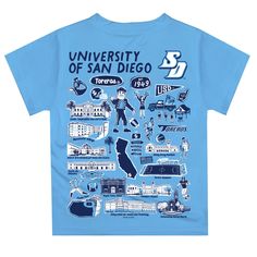 Let your kiddo look cool in his new Vive La Fete Impressions hand sketched artwork boys tee shirt. Let him play, go to the game, and cheer loudly and proudly with his University of San Diego Toreros gear by Vive La Fete.Celebrate and cheer on game day with our classic design University of San Diego Toreros Short Overstitched Crew Neck Sleeve Top. Officially Licensed product sold by Vive La Fete.This awesome graphics, fun and game day crew neck t-shirt features officially licensed University of S Blue Cartoon Print T-shirt For Fans, Blue Cartoon Print T-shirt Fan Merchandise, Blue Fan Apparel Tops With Character Print, Blue Tops With Character Print For Fans, Blue Character Print Tops For Fans, Blue Character Print Fan Apparel Tops, Blue School Tops With Character Print, Blue Character Print School Tops, Blue Character Print Tops For School