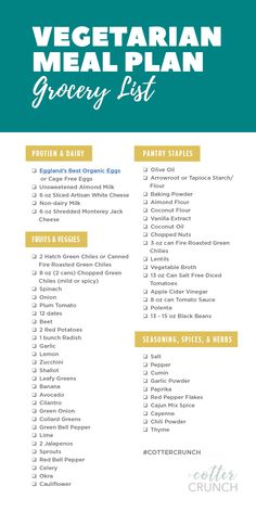 the vegetarian meal plan grocery list