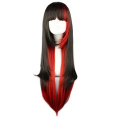 Red & Black Long Wig - Goth Mall Bangs And Long Layers, Black Long Wig, Underdye Hair, Black Red Hair, Dark Blue Hair, Wig Black, Peekaboo Hair, Professional Hair Color