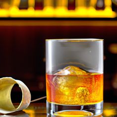 a glass filled with liquid sitting on top of a table next to a metal object