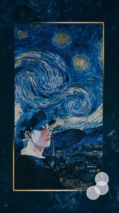 an image of a person with glasses and a starry sky in the back ground