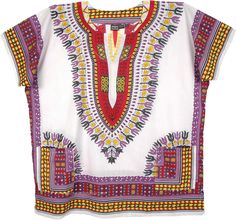 A free flowing cotton tunic top with two large front pockets in Dashiki style print will get you that care-free vibe this season.  This white tunic is printed in mainly red and purple Dashiki print - made with breathable 100% cotton fabric. #tlb #XLPlus #Pocket #vacationclothing #Printed #AfricanPrintTop #DashikiCottonTop #Plussizecottontop White Graphic Print Blouse For Beach, White Graphic Print Beach Blouse, White Printed Tunic Top, Multicolor Printed Short Sleeve Tunic, White Printed Tunic Blouse, Purple Graphic Print Tops For Vacation, White Tunic Tops For Festival, White Blouse With Vibrant Print For Vacation, Printed Short Sleeve Tunic For Festivals