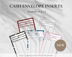 These printable cash envelope inserts come come in different versions that are beautifully designed and are here to help you keep track of your finances and stay on top of your budget. Cash Envelope Inserts, Envelope Inserts, Cash Envelope System, Envelope System, Personal Finances, Sinking Funds, Cash Envelope