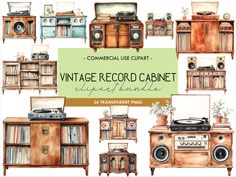 vintage record cabinet clipart bundle