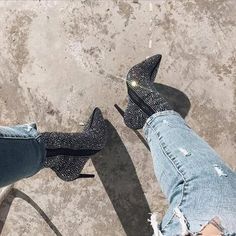 SANDALS 👡 · Eoooh❣❣ · Online Store Powered by Storenvy Black Rhinestone Boots, Rhinestone Boots, High Heels Classy, Chelsea Boots Heel, High Heel Stiefel, Glitter High Heels, Rhinestone High Heels, Glitter Boots, Prom Heels