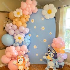 balloon decorations and balloons in the shape of cartoon characters