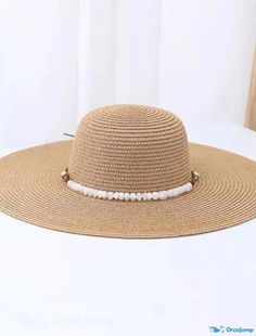 OrcaJump - Womens Summer Visor Hat with Bead Decorations, Sun Hat, Beach Straw Hat, Wide Brim Seaside Holiday Hat Adjustable Bucket Hat For Vacation, Beach Bucket Hat One Size, Adjustable Straw Hat For Beach Season, Adjustable One Size Bucket Hat For Vacation, Adjustable One Size Sun Hat For Beach Season, Beach Season Hats One Size, Adjustable One-size Sun Hat For Beach Season, Adjustable Beach Hat One Size, Beige Cap Straw Hat For Vacation