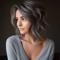 Blending Gray Hair Brunettes Short, Work Appropriate Hair Color, Gray Babylights, Blending Greys Into Brown Hair, Lavender Grey Hair, Dark Curls, Faded Hair Color