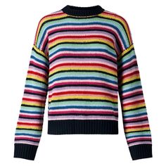 Woman crochet sweaterMulticolor striped patternCrewneckCollar bottom and cuffs in contrast colorRegular fitComposition: 50% Wool 50% Acrilic100% handmadeThe model is 176cm and wears size IT S Winter Knit Sweater With Striped Hem, Winter Multicolor Striped Sweater, Multicolor Long Sleeve Sweater With Contrast Stripes, Crew Neck Knit Sweater With Striped Cuffs, Striped Crochet Sweater, Saint Barth, Pleats Please Issey Miyake, Gorgeous Bags, Yoga Wear