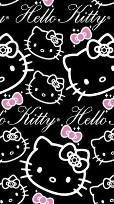 hello kitty wallpaper with pink bows and hearts on black background for the iphone 5g