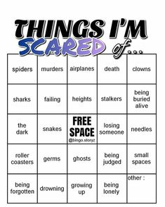 a printable game with words that say things i'm scared for free space