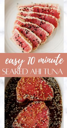 four different types of food with the words easy 10 minute seared ahuta