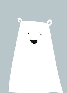 a white polar bear standing in front of a gray background