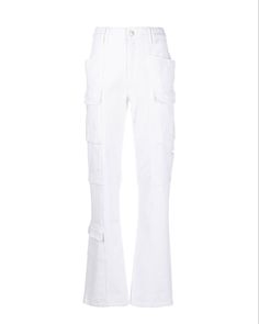 White Bottoms With Flap Pockets For Spring, White Utility Cargo Pants With Patch Pockets, White High-rise Utility Cargo Jeans, White Straight Leg Pants With Multiple Pockets, White Straight Leg Cargo Jeans With Multiple Pockets, Trendy White Cargo Pants With Multiple Pockets, Trendy White Cargo Jeans With Multiple Pockets, High Rise White Cargo Pants With Side Pockets, White Utility Cargo Jeans