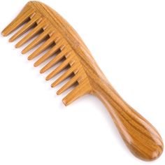 PRICES MAY VARY. This wide-wooth detangling wood comb is made with 100% natural fragrant green sandalwood. Handmade, smooth and seamless, easy to detangle curly, wavy and long hair, about 8" long. No snags, no static, no frizz, reduce hair breakage and split ends, perfect for natural thick hair. Natural sandalwood aroma and rounded wide teeth help to relieve tension, massage scalp and distribute oils, perfect for use with conditioners and detanglers. Premium quality hair comb with inscribed bran Comb For Curly Hair, Hair Tool Set, Detangling Comb, Handmade Comb, Round Handle, Diy Hair Mask, Curly Girl Method