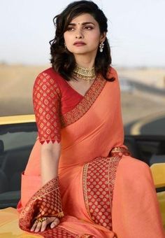 Peach Silk Saree, Indian Blouse Designs, Prachi Desai, Blouse Designs High Neck, Cotton Blouse Design, Blouse Design Images, New Blouse Designs