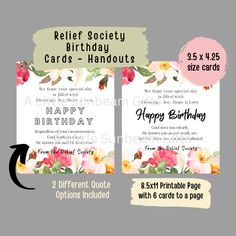 two different birthday cards with flowers on them