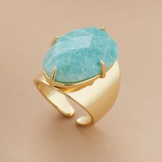 big gemstone ring gold ring Amazonite Ring, Big Stone Ring, Gold Color Ring, Amazonite Stone, Ringe Gold, Gold Band Ring, Labradorite Ring, Stone Gold, Gold Fashion