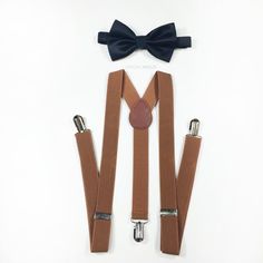 BLACK bowtie, Brown suspenders, suspenders, men's suspenders, suspenders set, bowtie set, suspenders Classic Adjustable Belts And Suspenders With Bow Tie Back, Brown Party Suspenders, Adjustable Brown Bow Tie In Dapper Style, Adjustable Brown Bow Tie For Party, Adjustable Brown Belts And Suspenders With Bow, Adjustable Bow Tie With Suspenders For Black Tie Events, Maroon Bow Tie, Men's Suspenders, Black Bowtie