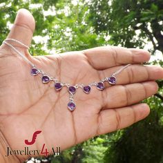 "Heart Shape Faceted Amethyst 925 Sterling Silver Bezel Set Party Wear Necklace For Her.    Main Color: Purple         Size: Non Adjustable (18\" inch) Stone Size (can vary as per availability) : 7x7 Heart Shape     Weight: 6.8 gram  Item code: ADBB303 You can use it your self or Gift it to someone. It is an ideal gift which everyone would love to get. If you want extra small or extra large let me know. We will make it specially for you. Easy shipping worldwide from Canada. Brought to you exclus Heart Shape Necklace, Necklace Sale, Bezel Set Necklace, Extra Petite, Bezel Necklace, Necklace Opal, Curb Chain Necklace, Necklace Purple, Heart Shaped Necklace