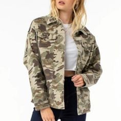 New With Tags Kendall + Kylie Camouflage Jacket. Size M. Oversized Fit. Sequin Detailing. Bin T No Trades Spring Utility Camouflage Outerwear, Camouflage Military Outerwear For Spring, Trendy Camouflage Outerwear For Fall, Spring Camouflage Outerwear With Pockets, Camouflage Outerwear With Pockets For Spring, Camouflage Utility Outerwear For Fall, Trendy Camouflage Outerwear With Pockets, Oversized Military Utility Jacket For Spring, Oversized Military Utility Jacket