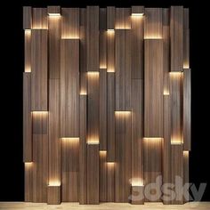 a wooden wall that has some lights on it