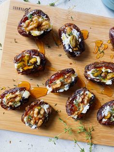 an assortment of food items on a cutting board