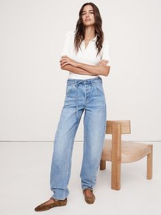 High-Rise Rigid Bow Jean | Banana Republic Bow Jeans, Belt Bow, Regenerative Farming, Petite Shorts, Tops And Blouses, Women's Jackets, Women's Sweaters, Petite Women, Bottom Clothes