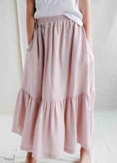 Luxury Cotton Flowy Skirt, Luxury Flowy Cotton Skirt, Linen Gown, Pink Loungewear, Ruffle Maxi Skirt, White Linen Shirt, Linen Bottoms, Womens Skirts, Linen Skirt