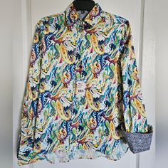 Women's Shirt, Robert Graham Brand, Size S, Multicolored. Designer Multicolor Print Shirt For Spring, Designer Multicolor Long Sleeve Shirt, Designer Multicolor Floral Print Shirt, Designer Multicolor Printed Shirt, Multicolor Floral Print Shirt With Spread Collar, Designer Multicolor Print Tops For Spring, Multicolor Printed Shirt With Spread Collar, Designer Multicolor Long Sleeve Top, Designer Multicolor Summer Shirt