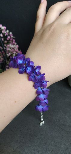 Hydrangea Bracelet, Deep Purple Bracelet, Blue Purple Jewelry, Flower Bracelet, Dark Purple Jewelry, Jewelry Gift for Her, Statement Bracele - Etsy UK Blue Flower Shaped Beaded Bracelet For Gift, Purple Jewelry With Flower Decoration As Gift, Purple Flower Decorated Jewelry For Gift, Purple Wedding Jewelry With Flower Decoration, Dark Purple Jewelry, Jewelry Flower, Purple Bracelet, Purple Jewelry, Bracelet Blue