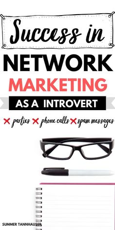 a notebook with glasses on it and the words success in network marketing as a intro