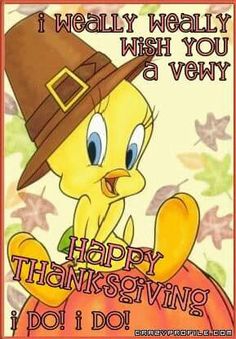 a thanksgiving card with a cartoon bird wearing a pilgrim hat