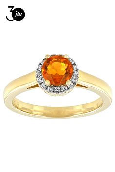 .52ct round Mexican fire opal with .21ctw round white zircon, 18k yellow gold over sterling silver halo ring. Measures approximately .34"L x .32"W. Not sizeable. Accent stones primarily zircon. Sterling Silver Halo Ring, Silver Halo Ring, Mexican Fire Opal, Halo Ring, Halo Rings, Fire Opal, Halo, 18k Gold, Opal