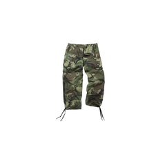 the camo cargo pant is shown in green and brown, with black drawstring