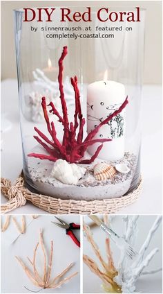 DIY Red Coral Figurine Sand Art Crafts, Diy Coral, Beach Christmas Trees, Under The Sea Crafts, Beach Crafts Diy, Pool Noodle Crafts, Coral Decor, Nautical Crafts, Stella Marina