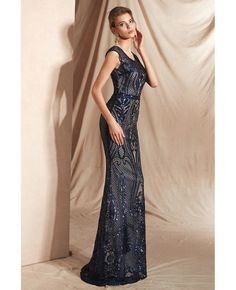 Sexy Navy Blue Sequin-lace Evening Dress In Long Mermaid #27001d - GemGrace.com Wedding Store, Standard Dress, Lace Evening Dresses, Wedding Rentals, Satin Color, Wedding Boutique, Clothing Websites, Custom Dresses, Pink Candy