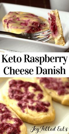 keto raspberry cheese danish on a plate with a fork