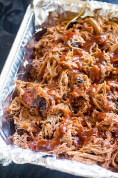 pulled pork in bbq sauce on tin foil