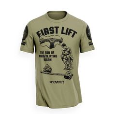 038. First Lift Workout T-Shirt | Gymish Lifestyle Sporty Crew Neck T-shirt With Graphic Print, Graphic Print Crew Neck Workout Shirt, Gym T-shirt With Screen Print Short Sleeve, Short Sleeve Gym T-shirt With Screen Print, Pre-shrunk Crew Neck Workout T-shirt, Pre-shrunk Crew Neck T-shirt For Workout, Pre-shrunk Cotton T-shirt For Training, Workout Graphic Tee With Graphic Print, Graphic Print Workout T-shirt