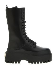 Dolce & Gabbana Black Calf Leather Boots | italist Boots With Laces, Leather Combat Boots, Feminine Chic, Aesthetic Shoes, Leather Boots Women, Shoe Obsession, Designer Boots, Black Ankle Boots, Luxury Retail