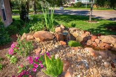 front yard landscaping with big rocks Landscape Bricks, Landscaping Rocks, Landscaping Rock, Landscaping A Slope