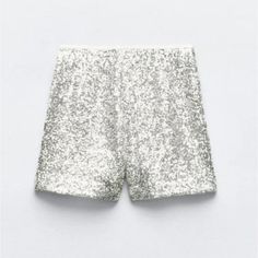 New With Tag Zara 2024 Collection Shorts With A High Waist With Interior Lining. Sequin Appliqus. Side Zip Closure. Silver | 2872/482 Outer Shell 99% Polyester 1% Elastane Lining 100% Polyester Which Has At Least Lining 100% Rcs-Certified Recycled Polyester Party Pants With Built-in Shorts, Summer Party Pants With Built-in Shorts, Casual Spring Sequin Shorts, Elegant Short Party Bottoms, Casual Sequined Bottoms For Summer, Fitted Sequin Bottoms For Summer, High Waist Sequined Summer Bottoms, High Waist Sequined Bottoms For Summer, High-waist Sequin Bottoms For Summer