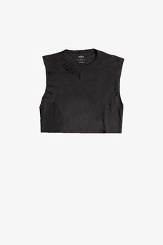 Introducing The Cropped Thrasher Tank. 

Every tee is individually hand made at our studio to create a completely one off and original piece. Black Distressed Crew Neck Tank Top, Fitted Washed Black Crew Neck Top, Distressed Tank Top, Raw Edge, Crop Tank, Basic Tank Top, One Shoulder Blouse, To Create, Hand Made