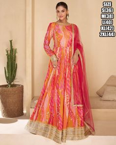 Latest Diwali And Other Festival Wear Bollywood Style Embroidery Designer Long Anarkali Gown With Dupatta Set, Cultural Gown Collection 2024 Fabric Details -  Gown - Real Georgette Dupatta - Net . Type - Stitched Size - S(36), M(38), L(40), XL(42), XXL(44) Work - Embroidery Work Weight - 1 Kg Occasion - Wedding, Festival, Party For More Latest Trending Women's Outfits Just Click On The Below Link, Https://www.etsy.com/in-en/shop/ethnicrang . Disclaimer: Actual Color May Slightly Vary From The Im Luxury Anarkali Set With Multicolor Embroidery For Navratri, Luxury Semi-stitched Multicolor Embroidery Anarkali Set, Cheap Multicolor Anarkali Sets, Luxury Multicolor Gown With Zari Work, Luxury Cambric Anarkali Set For Festive Occasions, Luxury Meenakari Gown For Diwali, Luxury Semi-stitched Gown For Diwali, Luxury Bollywood Multicolor Anarkali Set, Luxury Multicolor Maxi Length Anarkali Set