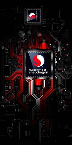 the logo for snapdragon on top of an electronic circuit with red and black colors