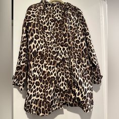 Nwot;Lands’ End Leopard Print Raincoat Jacket New Never Worn Sz; Xl Belt Included Winter Leopard Print Outerwear With Pockets, Fall Leopard Print Outerwear With Pockets, Oversized Leopard Print Long Sleeve Outerwear, Hooded Leopard Print Winter Outerwear, Casual Leopard Print Outerwear For Work, Fall Leopard Print Hooded Outerwear, Hooded Leopard Print Outerwear For Fall, Winter Workwear Outerwear In Leopard Print, Raincoat Jacket